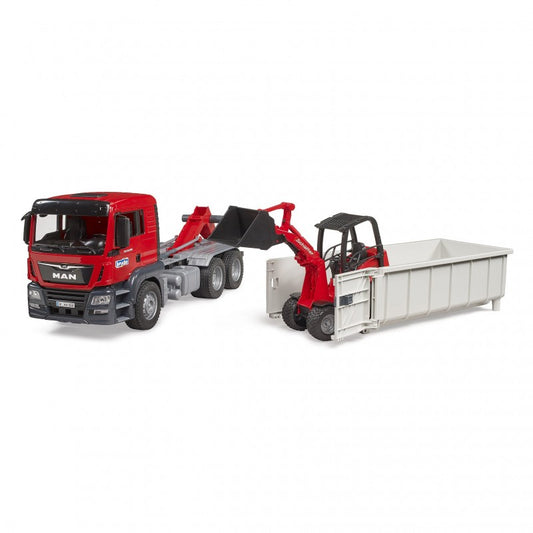 BRUDER 03767 - Camion MAN TGS cu container Abroll cu incarcator Schaffer