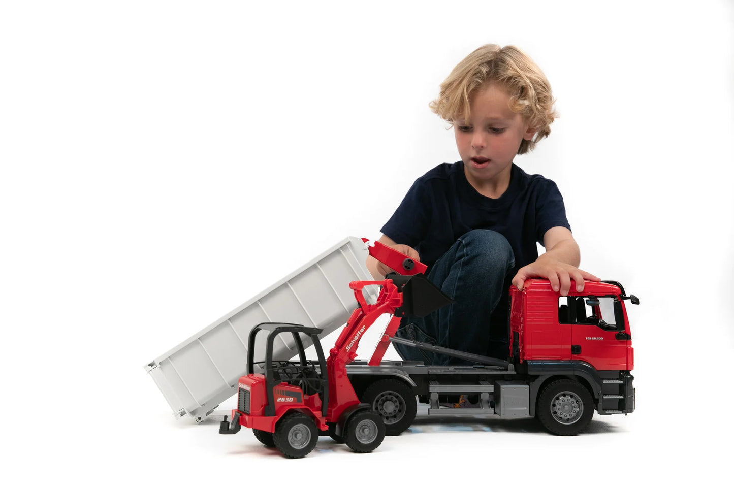BRUDER 03767 - Camion MAN TGS cu container Abroll cu incarcator Schaffer