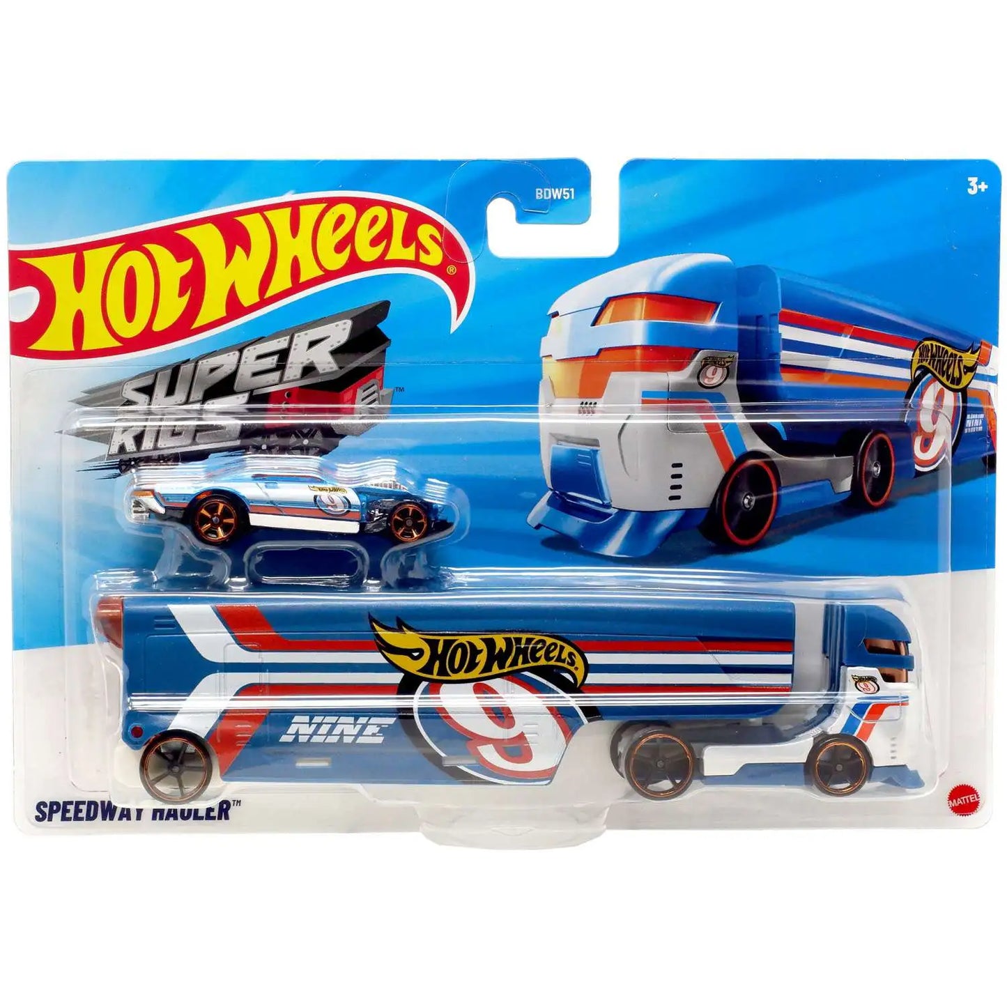 Camion Speedway Hauler Super Rigs cu masinuta - 1/64 Hot Wheels