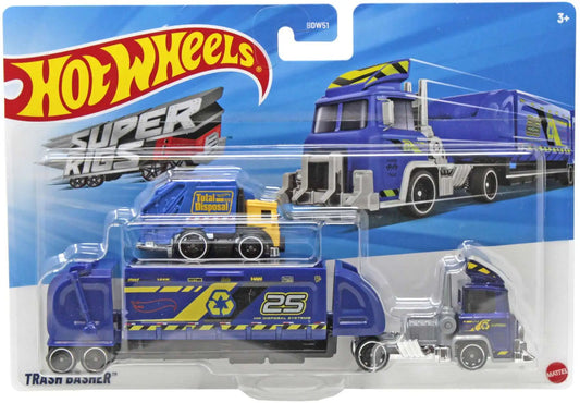 Camion Trash Basher Super Rigs cu masinuta - 1/64 Hot Wheels