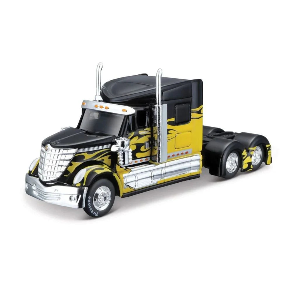 Camion Cap tractor International Lonestar negru/galben 14cm - 1/64 Maisto Design