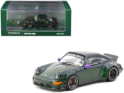 Porsche RWB 964 verde cu vitrina plexiglass - 1/64 Tarmac