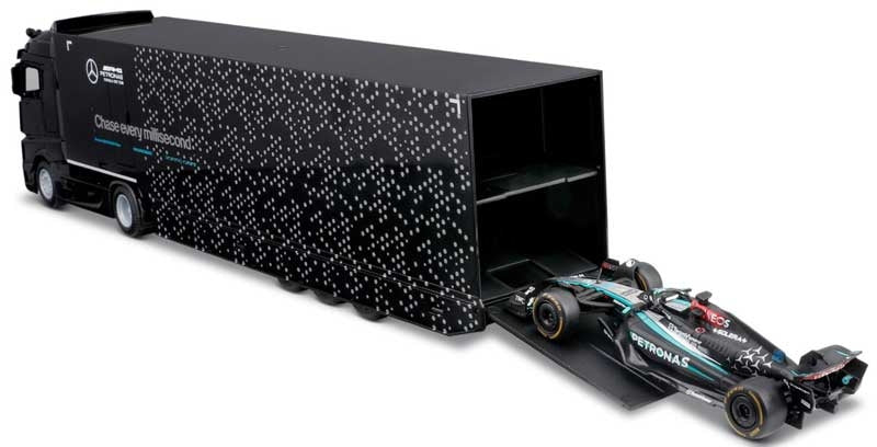 Transportor Mercedes-Benz Actros Formula 1 Mercedes #63 George Russell - 1/43 Bburago
