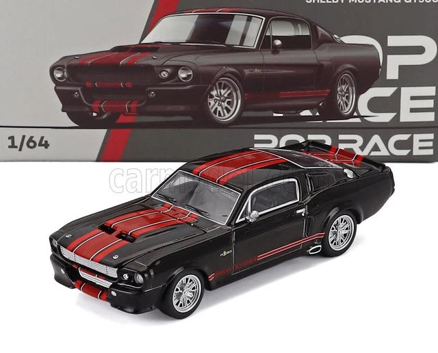 Shelby Mustang GT500 negru cu dungi rosii - 1/64 Pop Race