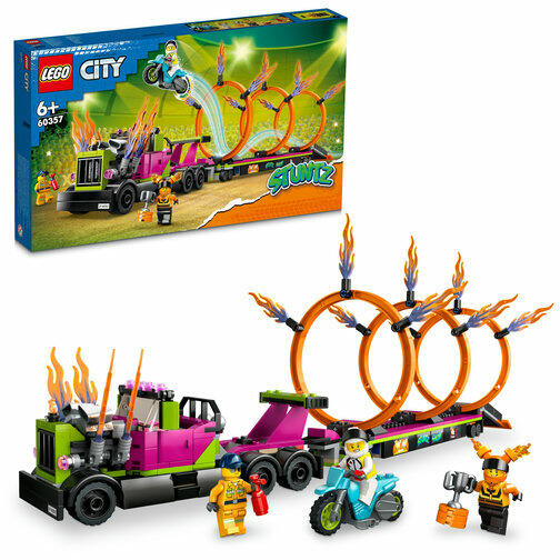 LEGO City 60357 - Camion de cascadorie si provocarea cercurilor de foc (479 piese)