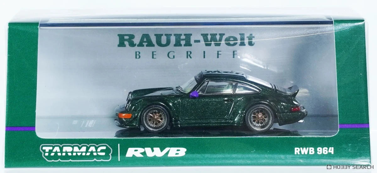 Porsche RWB 964 verde cu vitrina plexiglass - 1/64 Tarmac