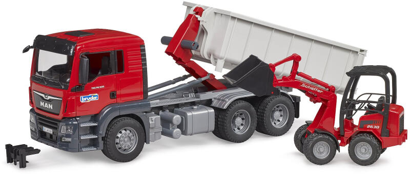 BRUDER 03767 - Camion MAN TGS cu container Abroll cu incarcator Schaffer