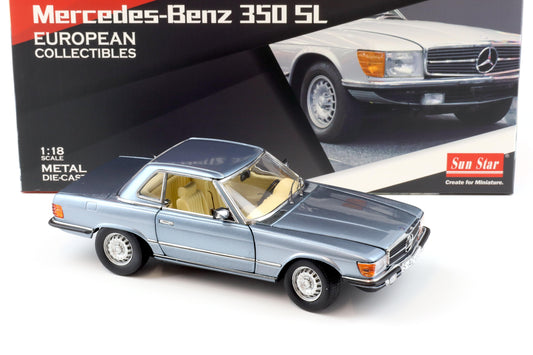 Mercedes-Benz 350 SL 1977 Hard Top bleu grel - 1/18 SunStar