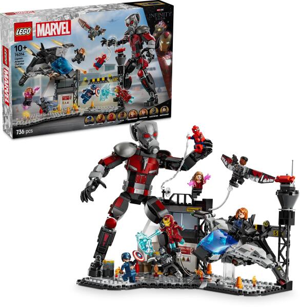 LEGO Marvel 76314 - Batalia plina de actiune din Capitanul America: Razboi civil (736 piese)