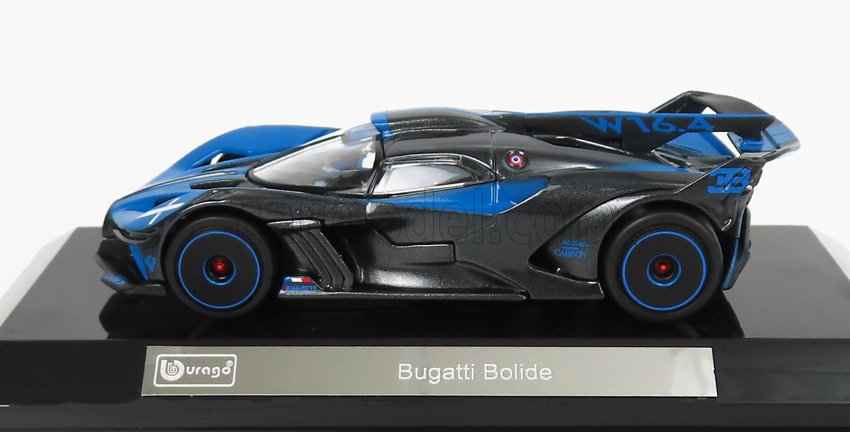 Bugatti Bolide gri/albastru cu vitrina plexiglass - 1/43 Bburago