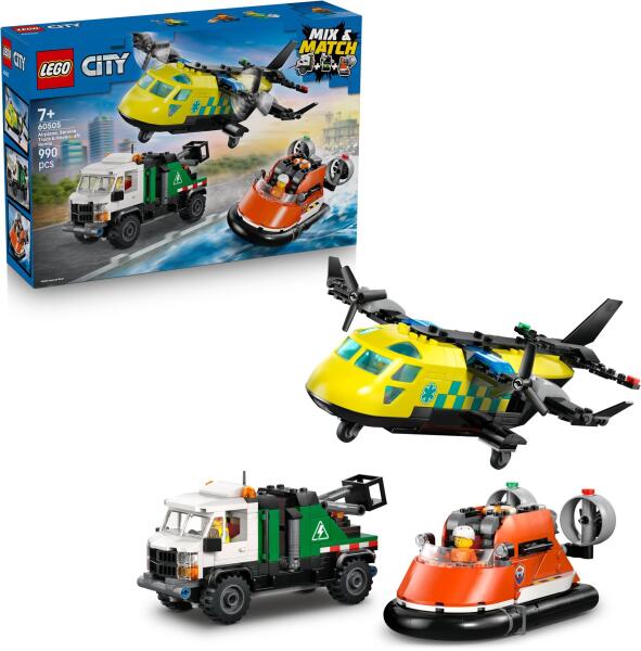 LEGO City 60505 - Avion, autospeciala de service si aeroglisor in versiuni adaptate (990 piese)