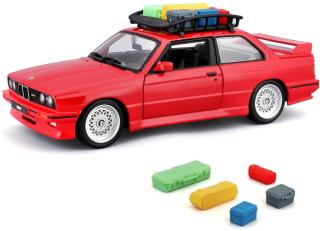 BMW M3 E30 1988 rosu cu portbagaj deasupra si bagaje - 1/24 Bburago