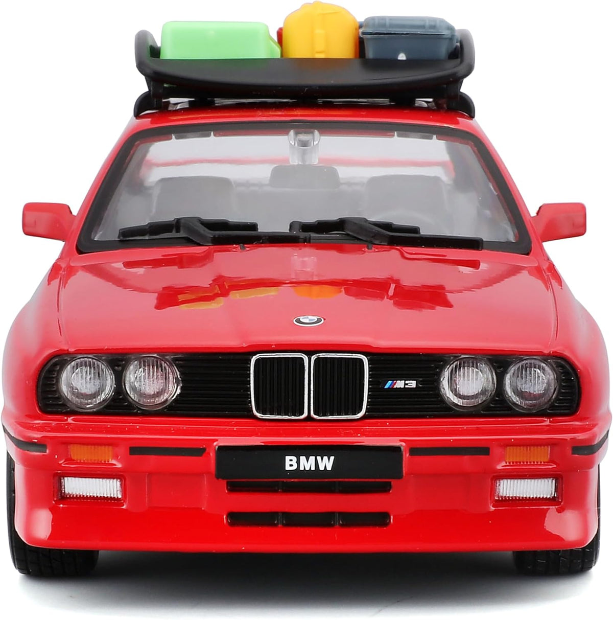 BMW M3 E30 1988 rosu cu portbagaj deasupra si bagaje - 1/24 Bburago