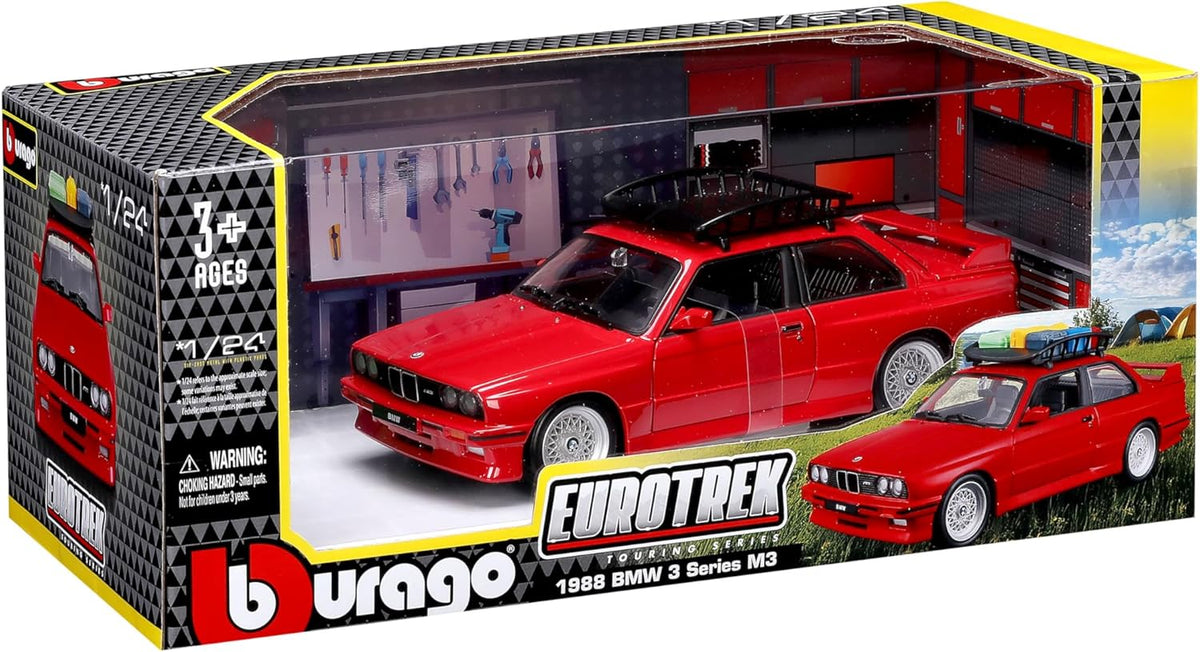 BMW M3 E30 1988 rosu cu portbagaj deasupra si bagaje - 1/24 Bburago
