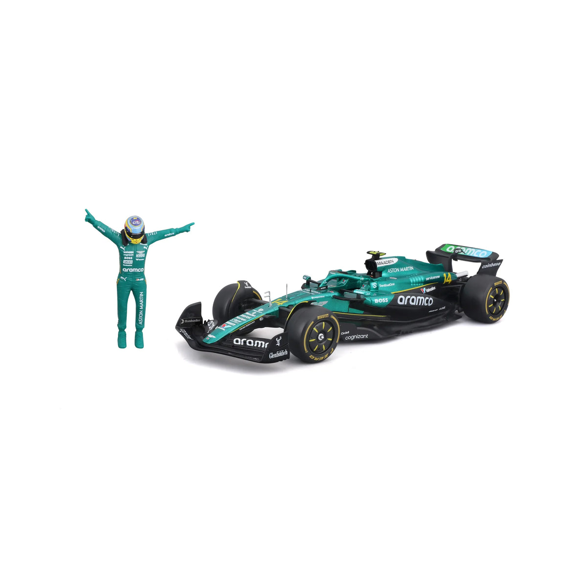 Formula 1 AMR25 Fernando Alonso #14 cu figurina - 1/24 Bburago