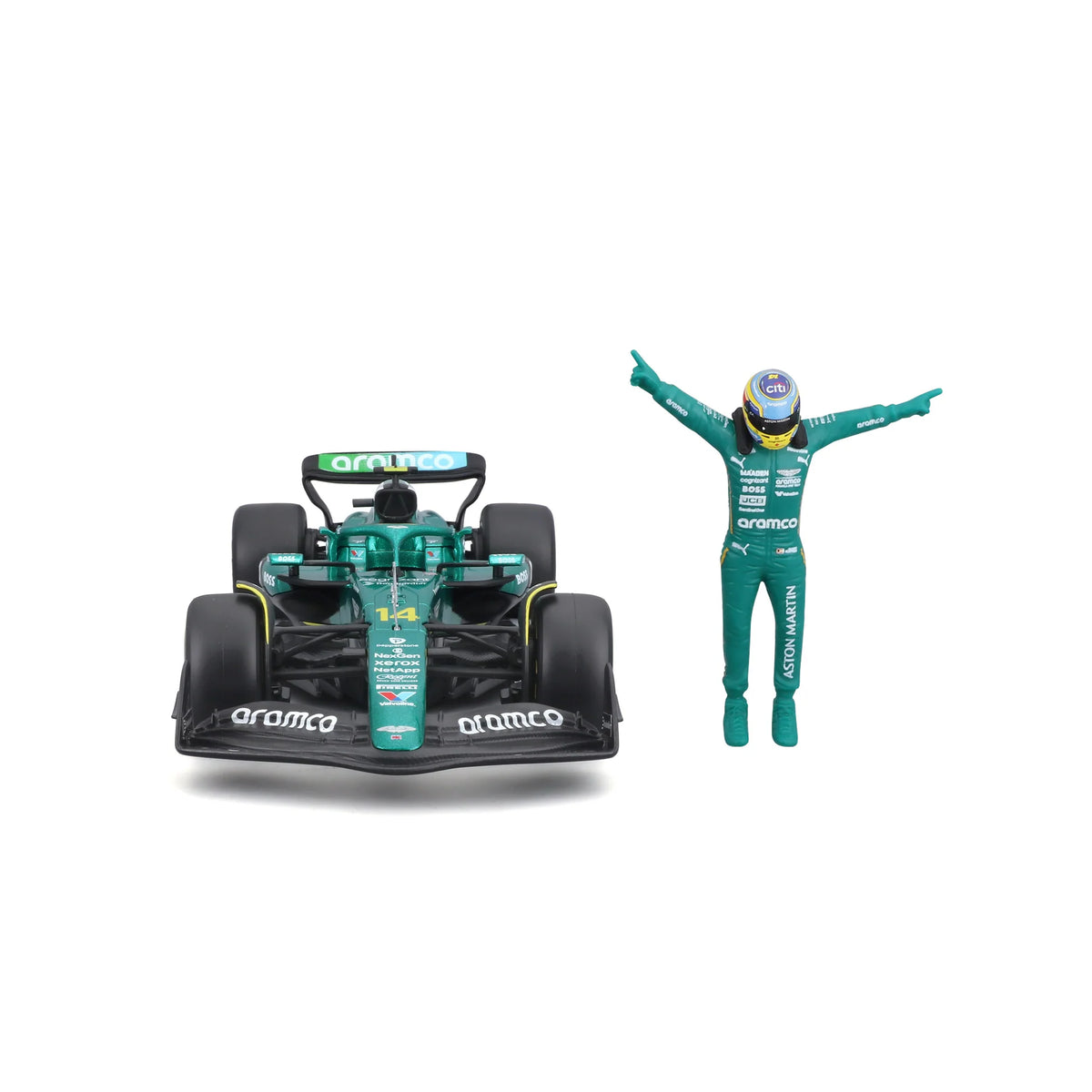 Formula 1 AMR25 Fernando Alonso #14 cu figurina - 1/24 Bburago