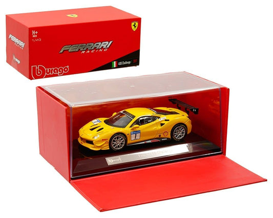 Ferrari 488 Challenge #1 galben cu vitrina plexiglass - 1/43 Bburago Signature