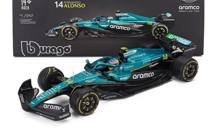 Formula 1 Aston Martin AMR25 Fernando Alonso cu vitrina plexiglass - 1/24 Bburago