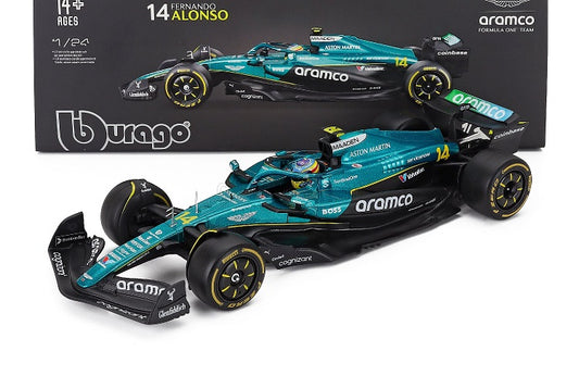 Formula 1 Aston Martin AMR25 Fernando Alonso cu vitrina plexiglass - 1/24 Bburago