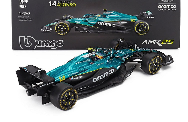Formula 1 Aston Martin AMR25 Fernando Alonso cu vitrina plexiglass - 1/24 Bburago