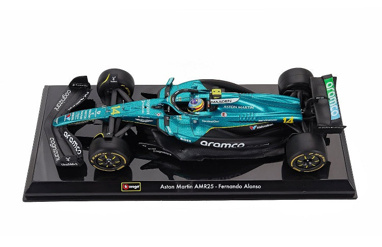Formula 1 Aston Martin AMR25 Fernando Alonso cu vitrina plexiglass - 1/24 Bburago