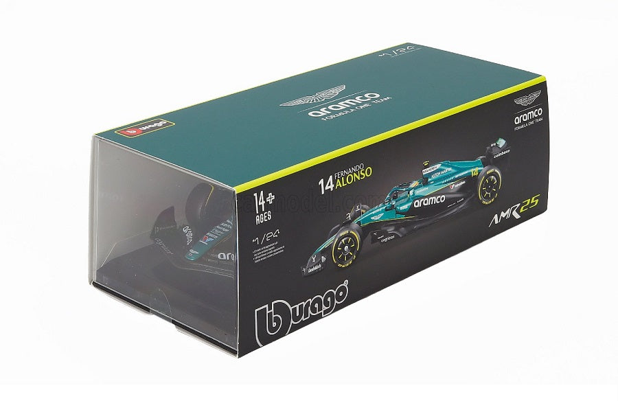 Formula 1 Aston Martin AMR25 Fernando Alonso cu vitrina plexiglass - 1/24 Bburago