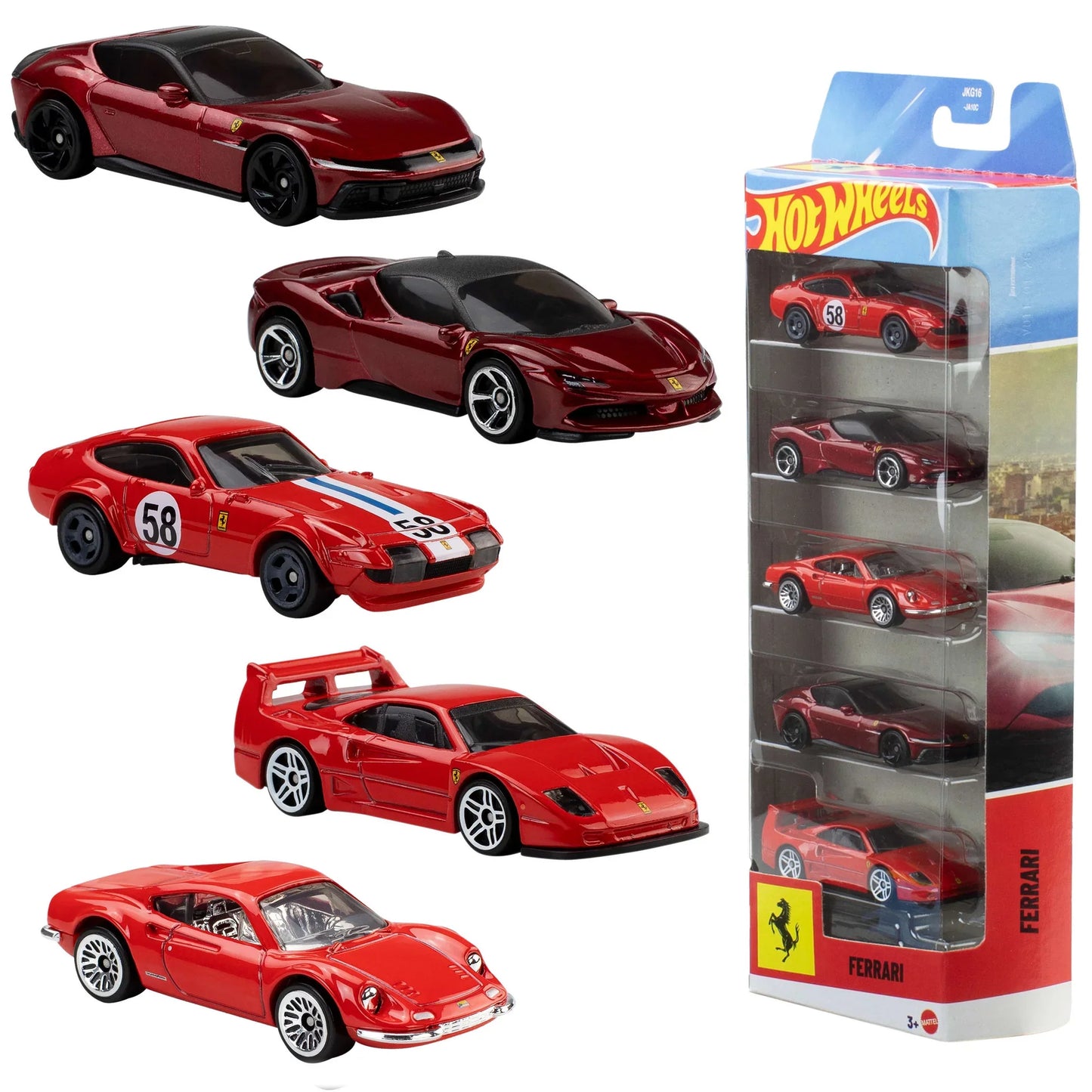 Set 5 masinute metalice Ferrari - 1/64 Hot Wheels