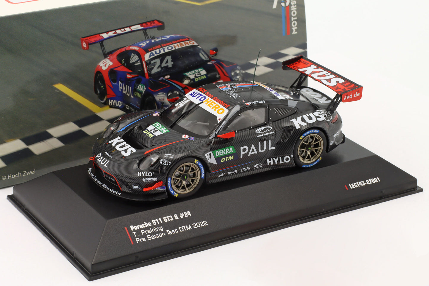 Porsche 911 GT3 R #24 T.Preining Pre Saison Test DTM 2022 cu vitrina - 1/43 Ixo Models