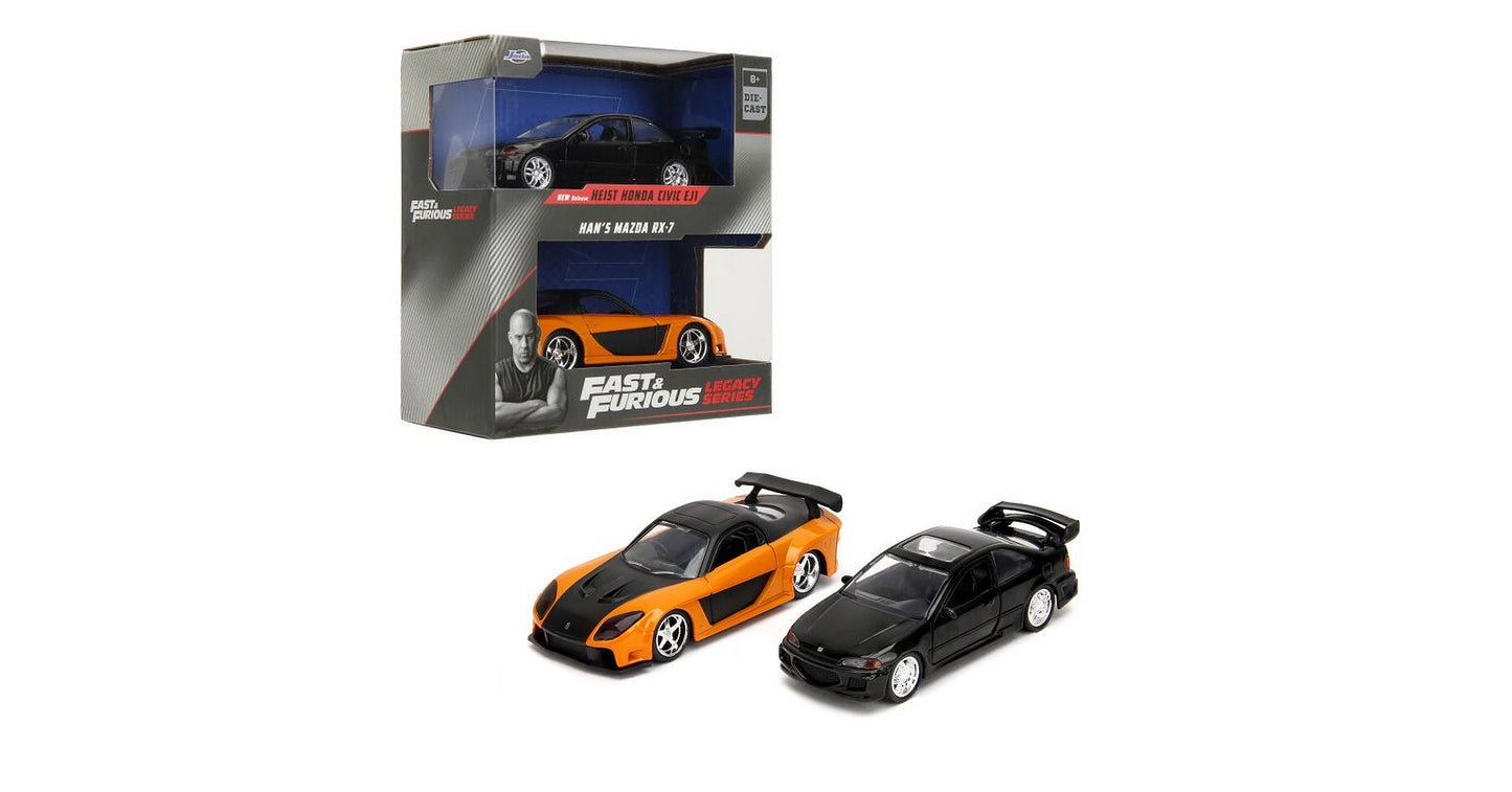 Set 2 masinute metalice Fast and Furious - Honda Civic si Mazda RX7 - 1/32 Jada