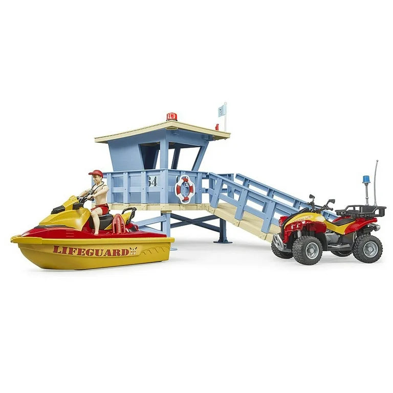 BRUDER 62780 - Foișor serviciu salvamari, cu ATV, jet ski și salvamar