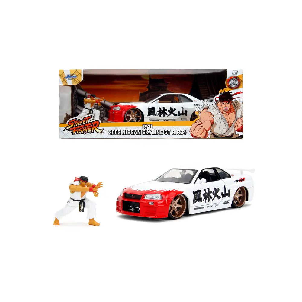 Nissan Skyline GT-R R34 2002 si figurina Ryu - 1/24 Jada