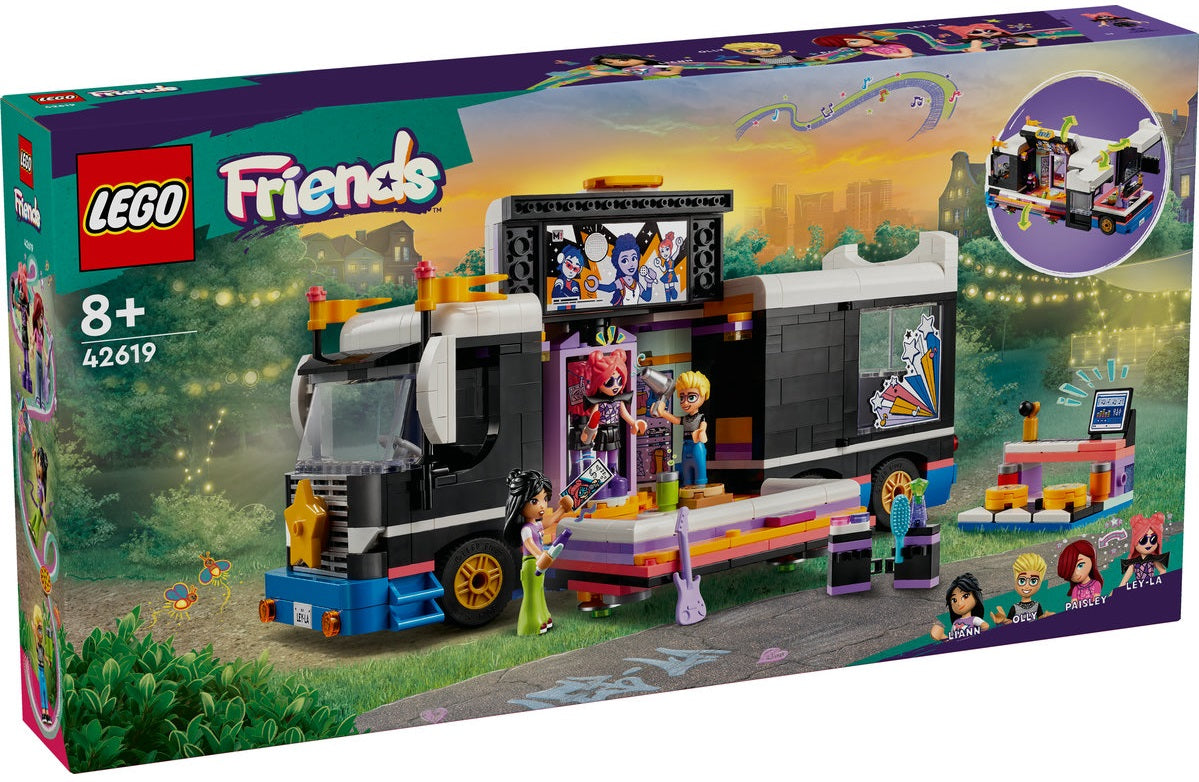 LEGO Friends 42619 - Autocar de turneu pentru staruri pop (845 piese)