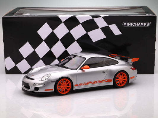 Porsche 911 GT3 RS 2007 (argintiu/portocaliu) - 1/18 Minichamps