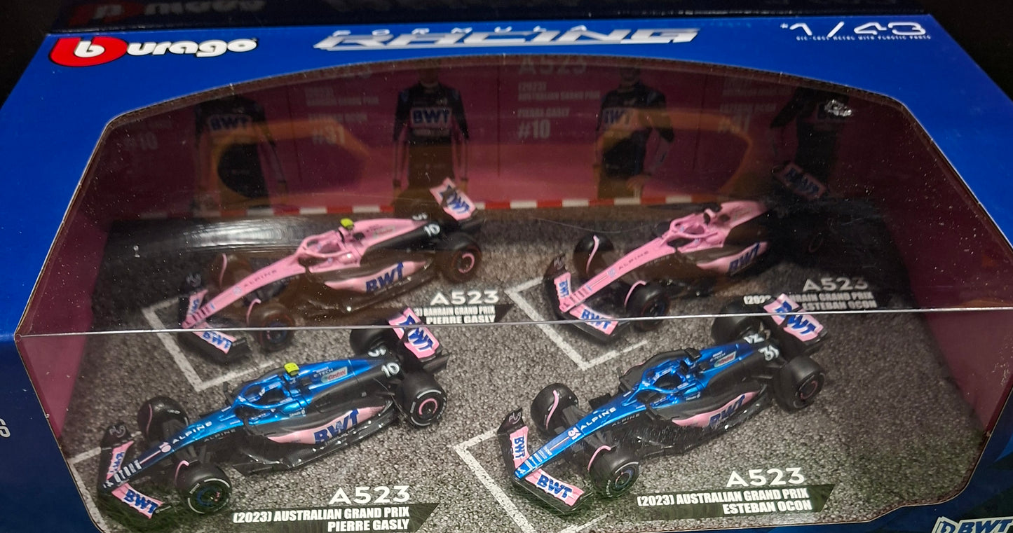 Set 4 machete Formula 1 Gasly #10 & Ocon #31 Alpine A523 Formula 1 2023 - 1/43 Bburago