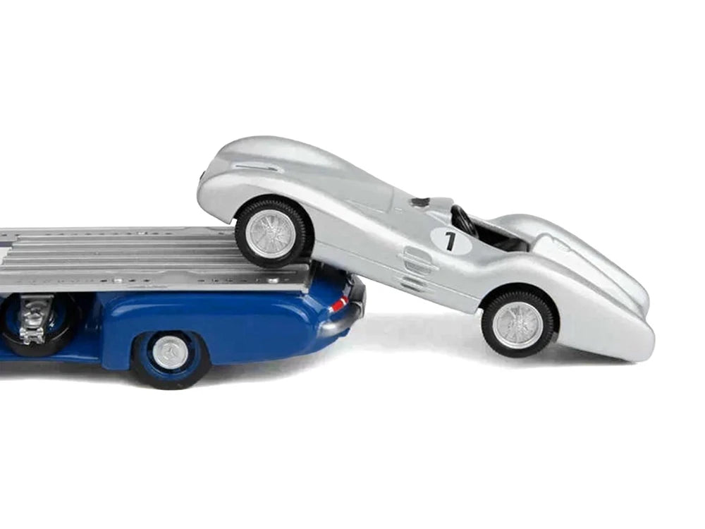 Set 2 machete Transportor Mercedes Blue Wonder si Mercedes W196 Spider 1955 - 1/64 Norev