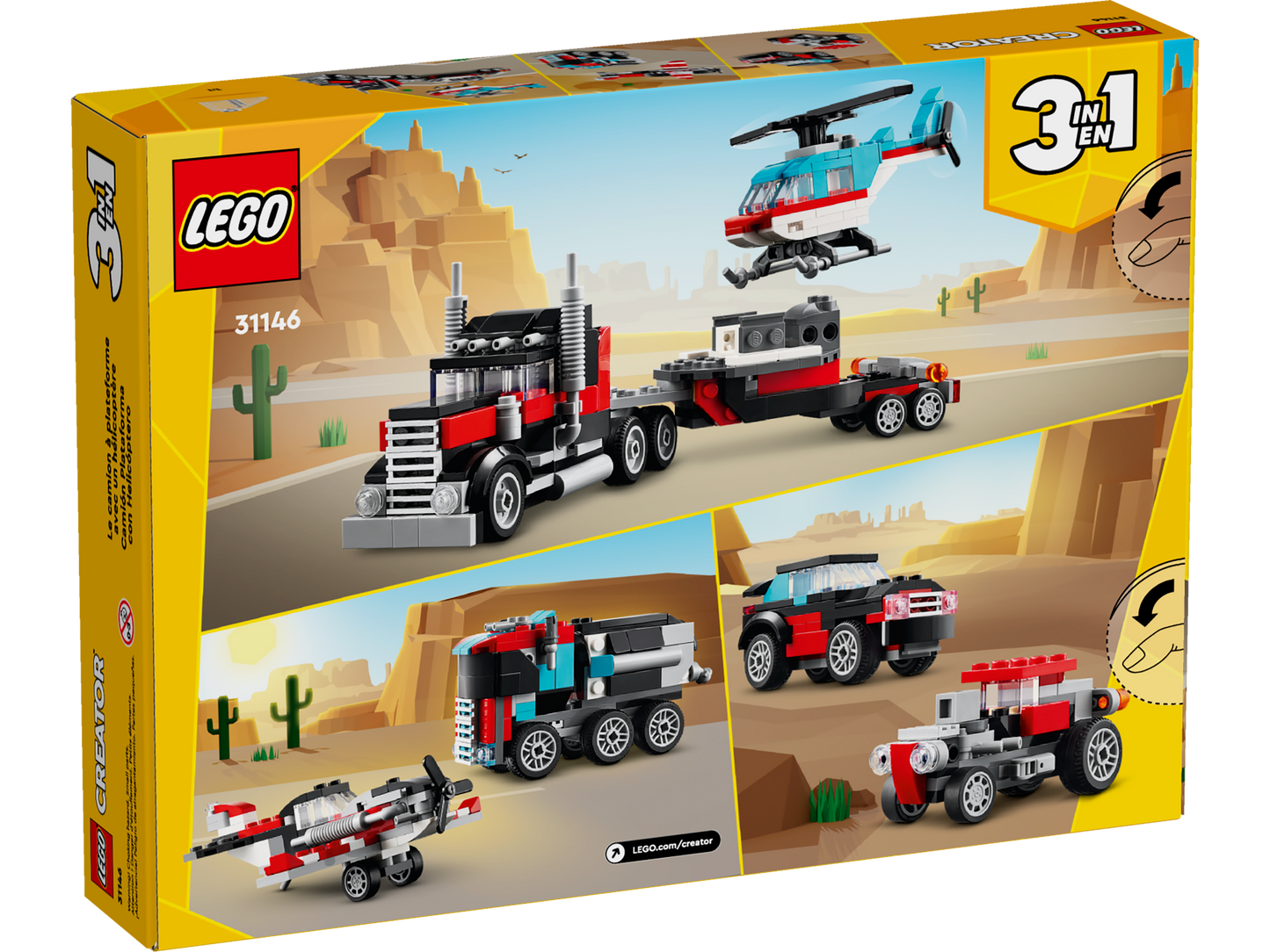 LEGO Creator 3in1  31146- Camioneta-platforma cu elicopter (270 piese)