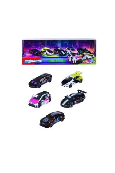 Set 5 masinute metalice Neon Racers - 1/64 Majorette