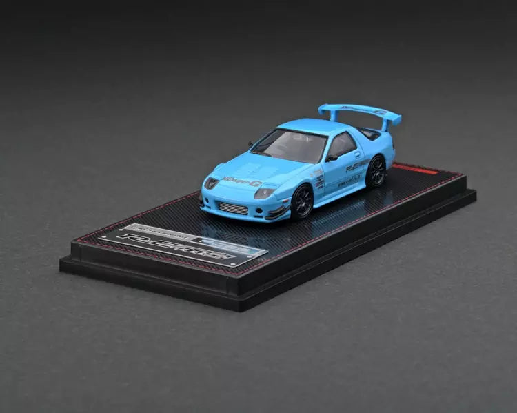 Mazda RX-7 RE Amemiya light blue cu vitrina plexiglass - 1/64 Ignition Model