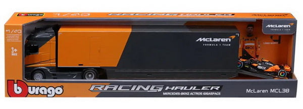 Transportor Mercedes-Benz Actros si Formula 1 McLaren MCL38 #4 Lando Norris - 1/43 Bburago