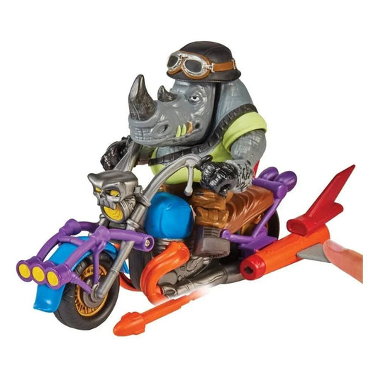Figurina cu vehicul Testoasele Ninja - Chopper Cycle cu Rocksteady
