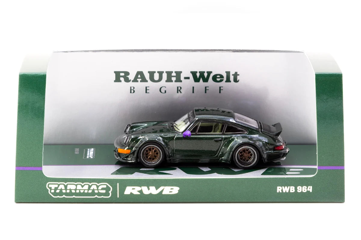 Porsche RWB 964 verde cu vitrina plexiglass - 1/64 Tarmac