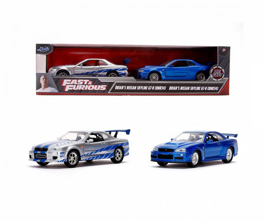 Set 2 masinute metalice Nissan Skyline GT-R  R34 - 1/32 Jada