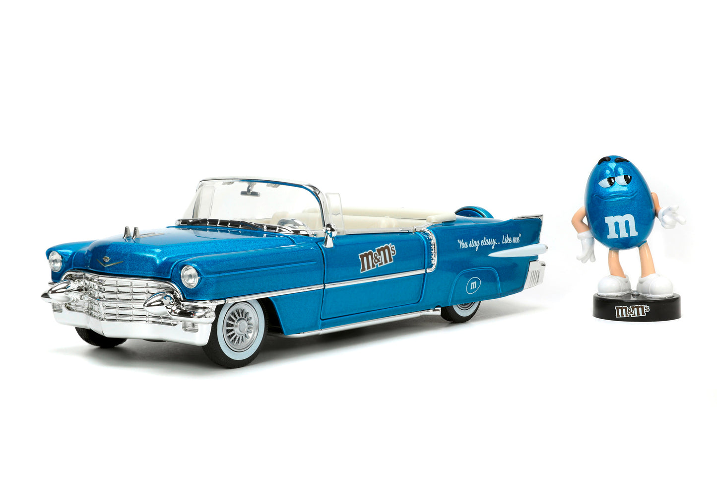 Cadillac Eldorado 1956 si figurina M&M's blue - 1/24 Jada