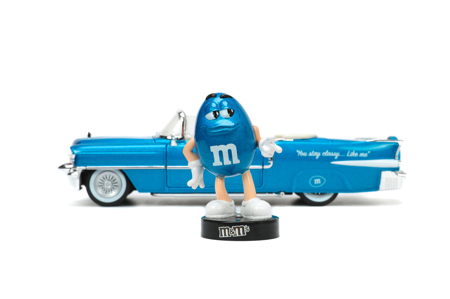 Cadillac Eldorado 1956 si figurina M&M's blue - 1/24 Jada