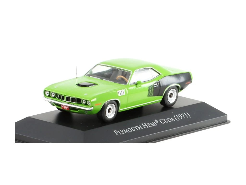 Macheta Plymouth Hemi Cuda 1971 cu vitrina plexiglass - 1/43 Altaya
