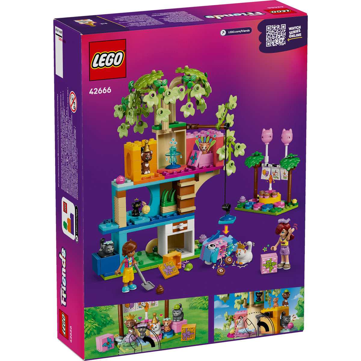 LEGO Friends 42666 - Petrecere de ziua de nastere a pisicii si casuta in copac (321 piese)