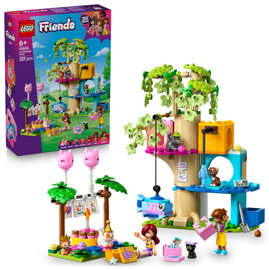 LEGO Friends 42666 - Petrecere de ziua de nastere a pisicii si casuta in copac (321 piese)