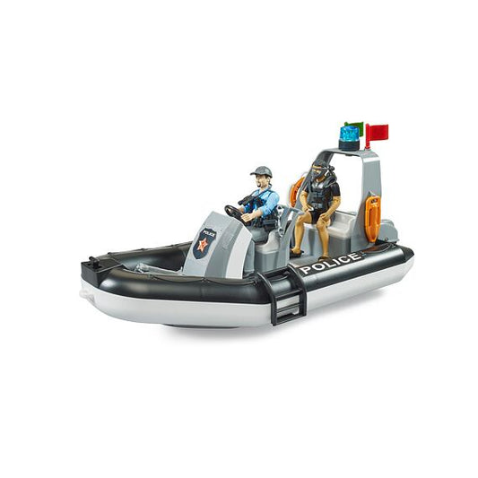 BRUDER 62733 - Barcă de poliție cu girofar rotativ, figurine și accesorii