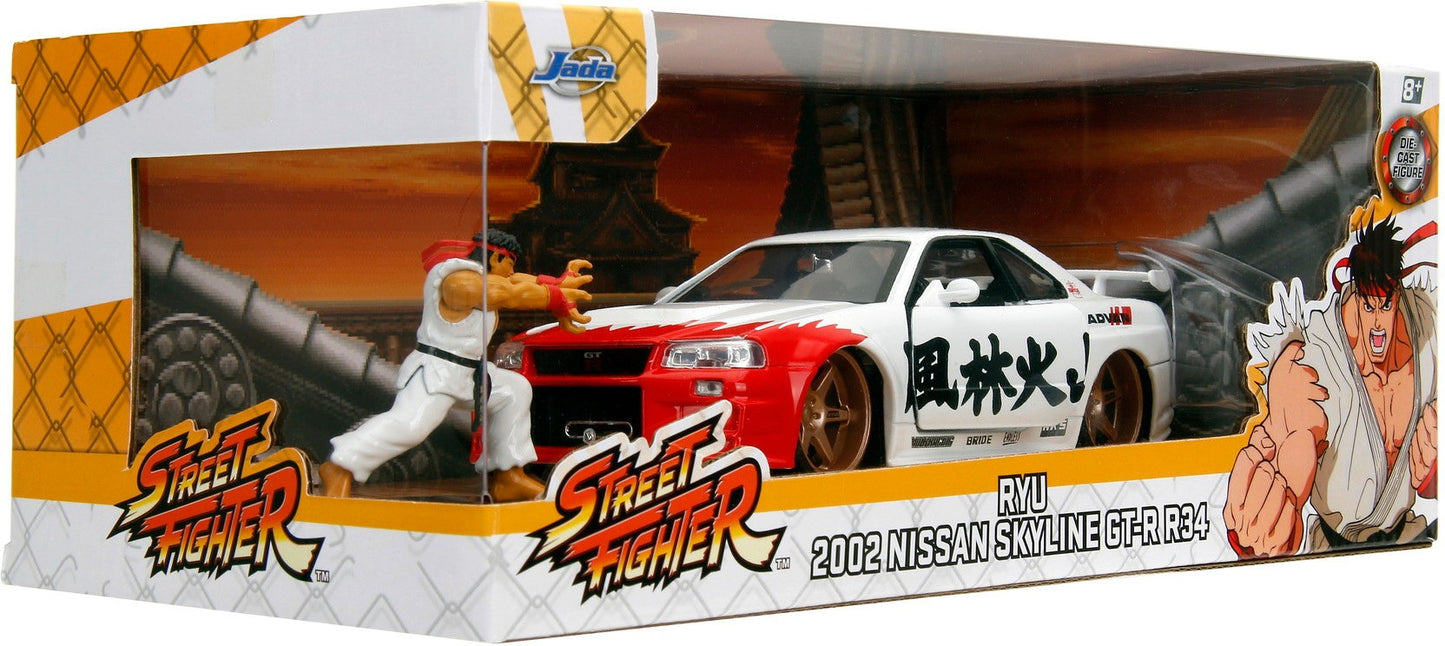 Nissan Skyline GT-R R34 2002 si figurina Ryu - 1/24 Jada