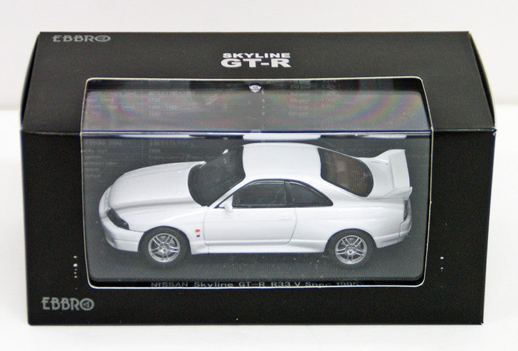 Nissan Skyline GT-R R33 V Spec 1995 alb cu vitrina plexiglass - 1/43 Ebbro